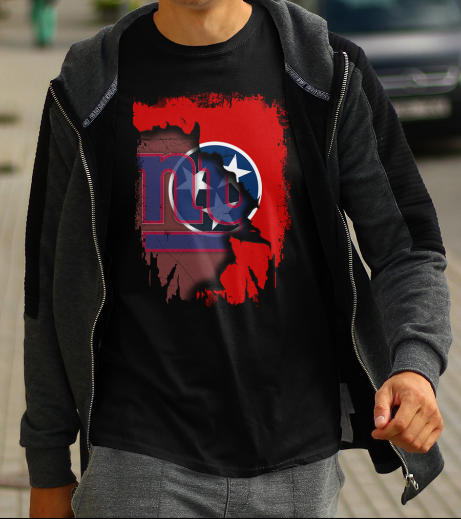 Tennessee Map With New York Giants Logo And State Flag Elements T-Shirt