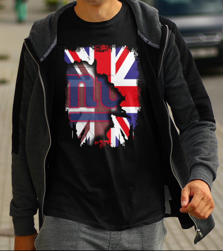 United Kingdom Flag With New York Giants Logo Overlay T-Shirt