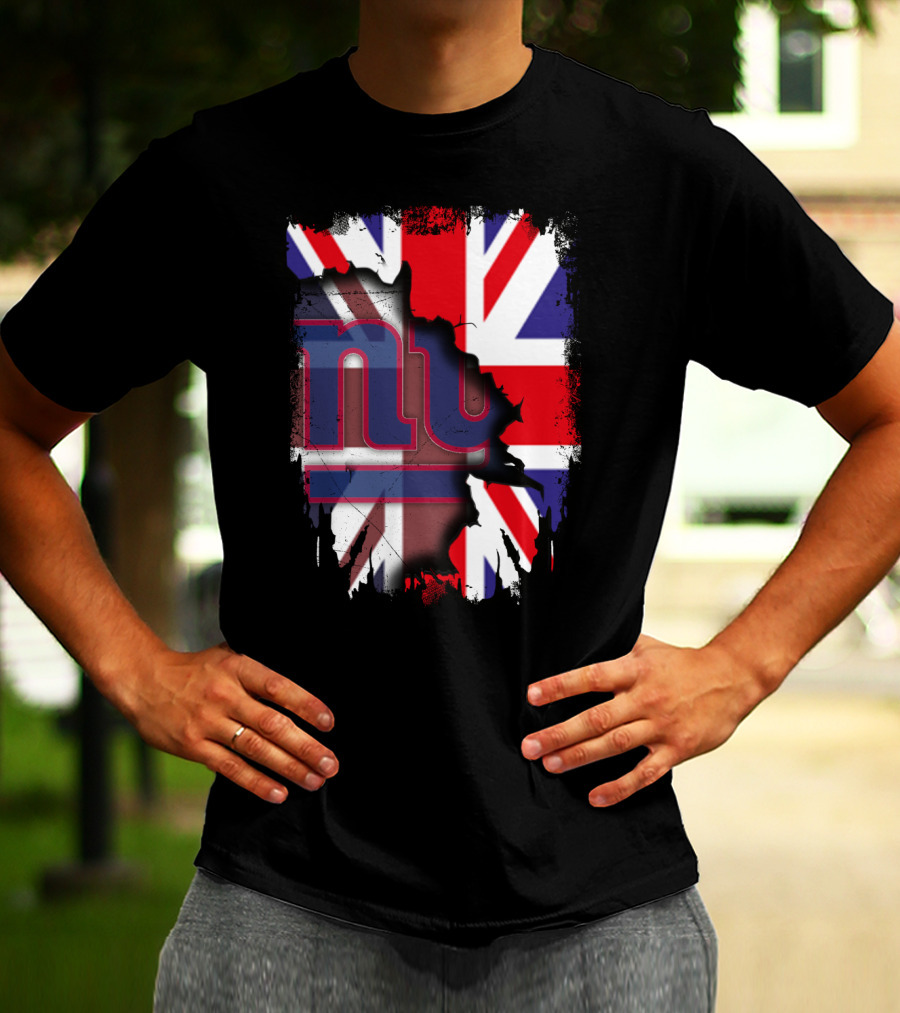 United Kingdom Flag With New York Giants Logo Overlay T-Shirt