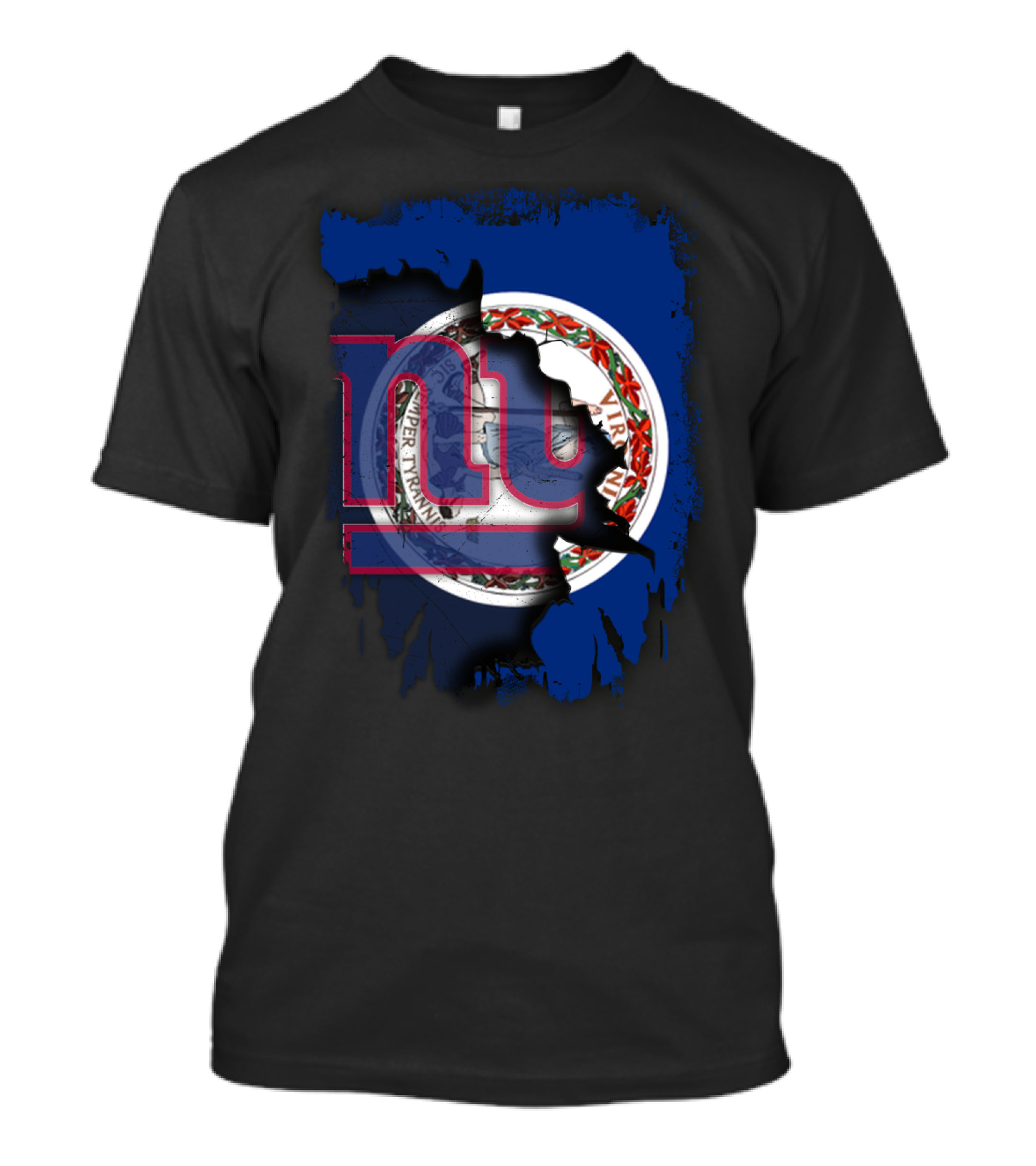 Virginia State Flag With New York Giants NFL Logo Fusion T-Shirt