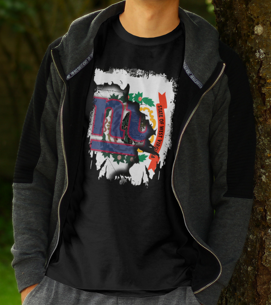 New York Giants And West Virginia State Flag Fusion T-Shirt