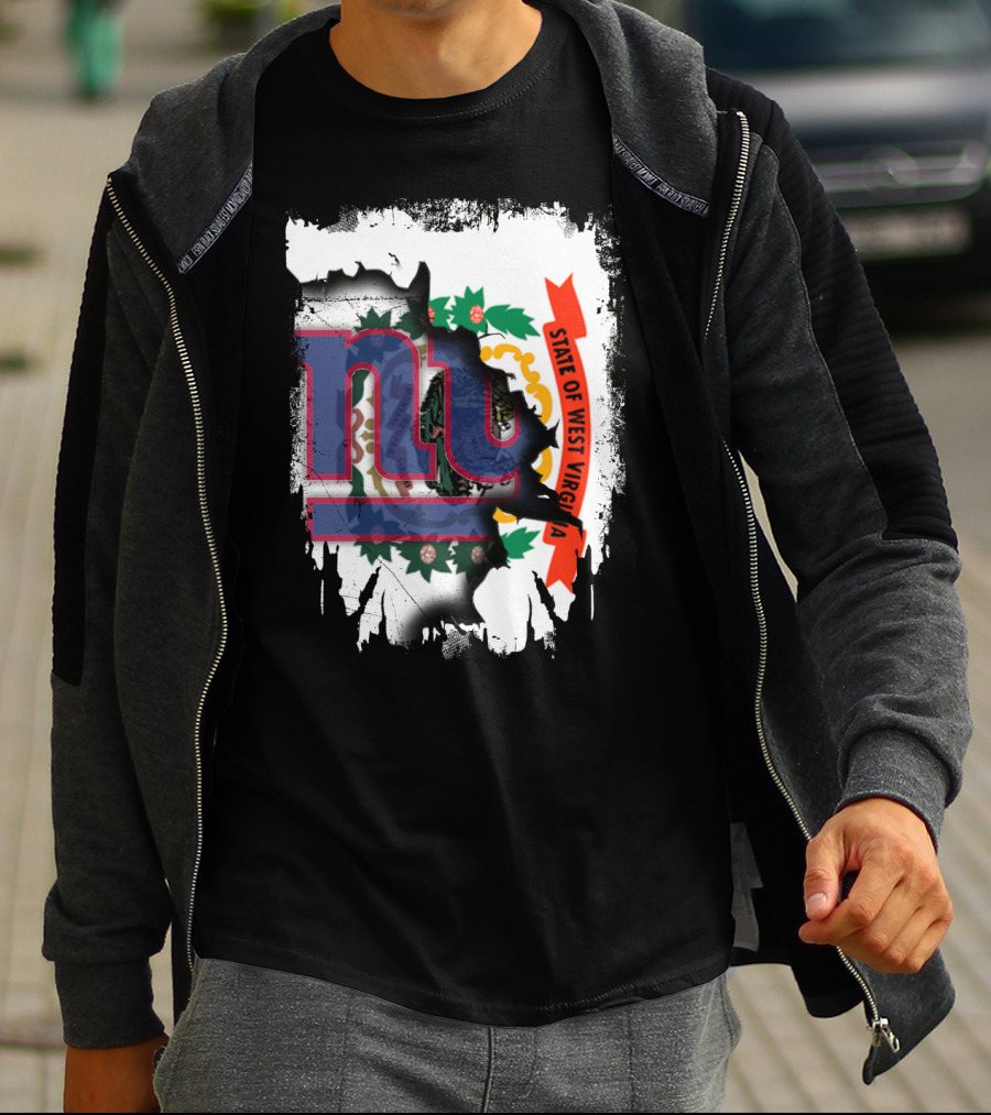 New York Giants And West Virginia State Flag Fusion T-Shirt
