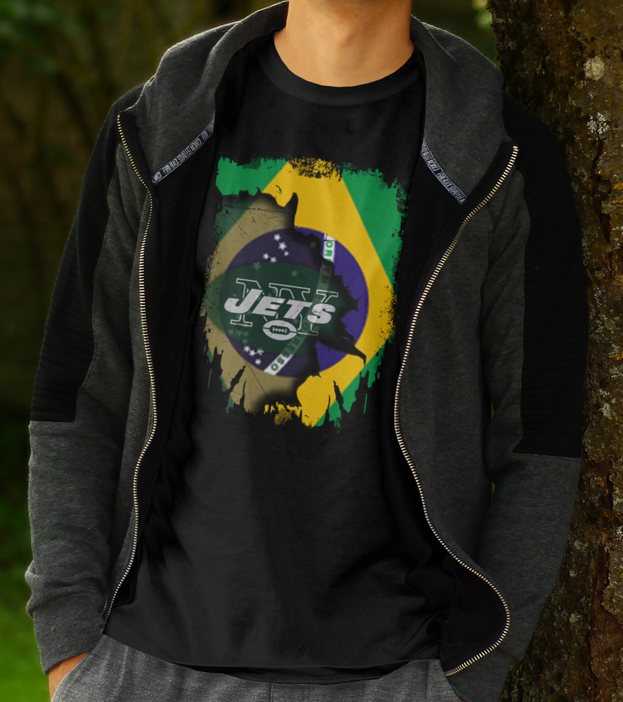 Brazilian Flag Meets New York Jets Logo Fusion T-Shirt
