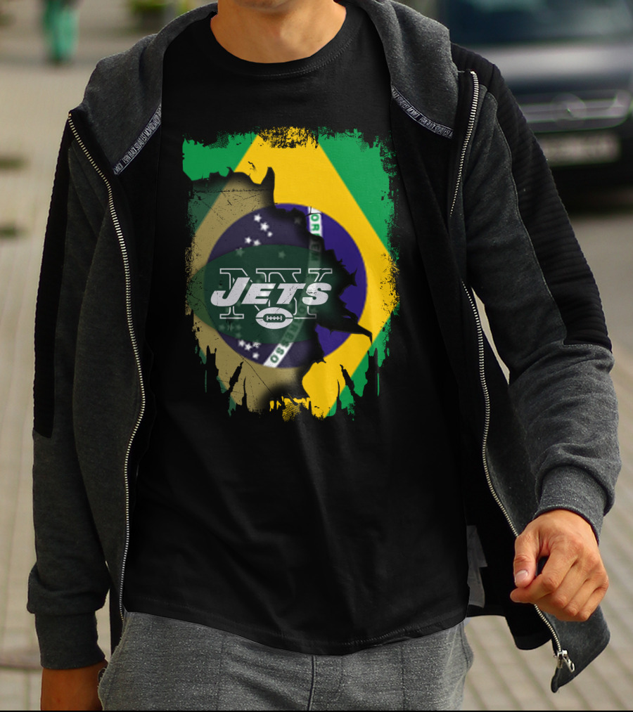 Brazilian Flag Meets New York Jets Logo Fusion T-Shirt