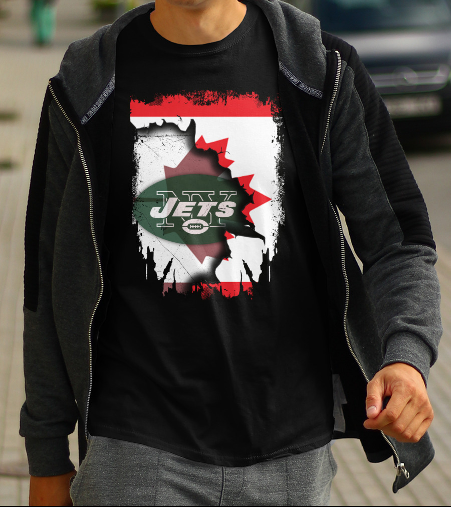 Canada Maple Leaf Over New York Jets Logo Collaboration T-Shirt