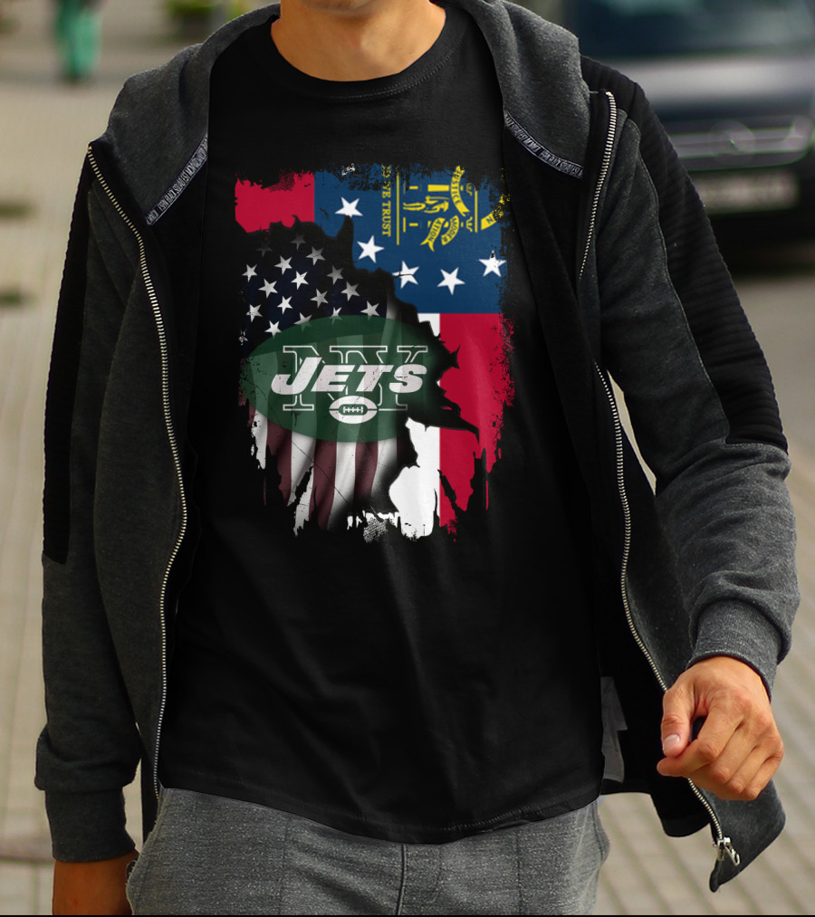 Georgia State Flag New York Jets American Flag Fusion T-Shirt