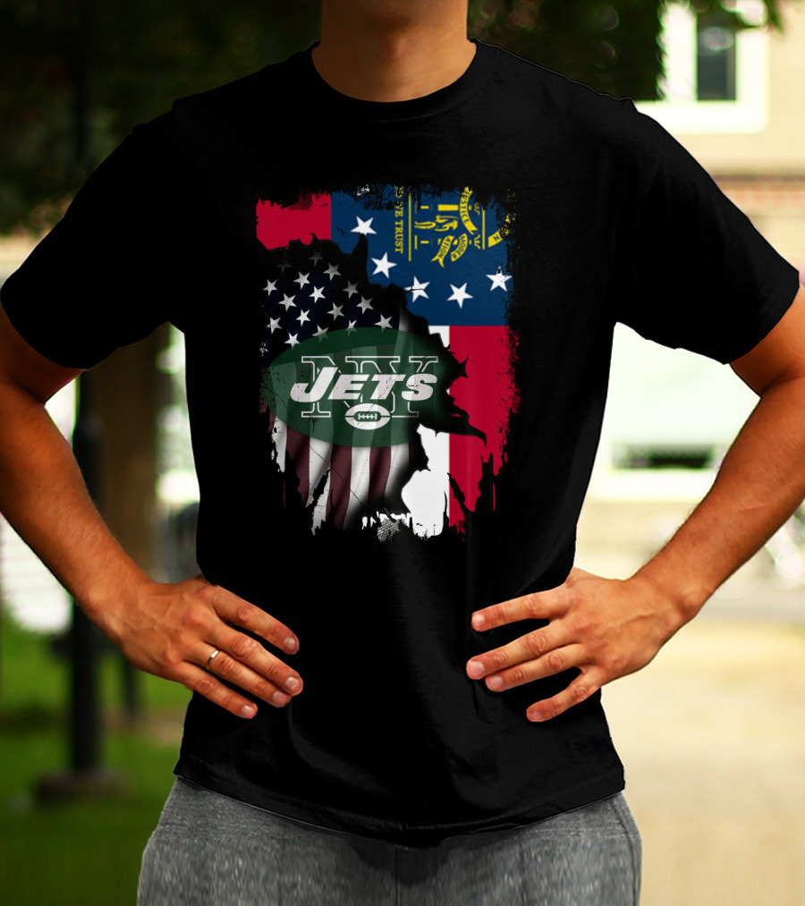 Georgia State Flag New York Jets American Flag Fusion T-Shirt
