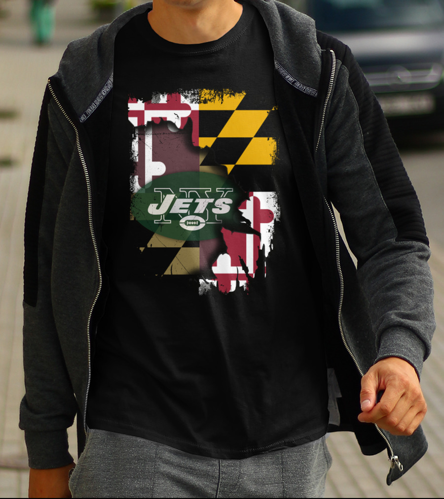 Maryland Flag With New York Jets Logo Together T-Shirt