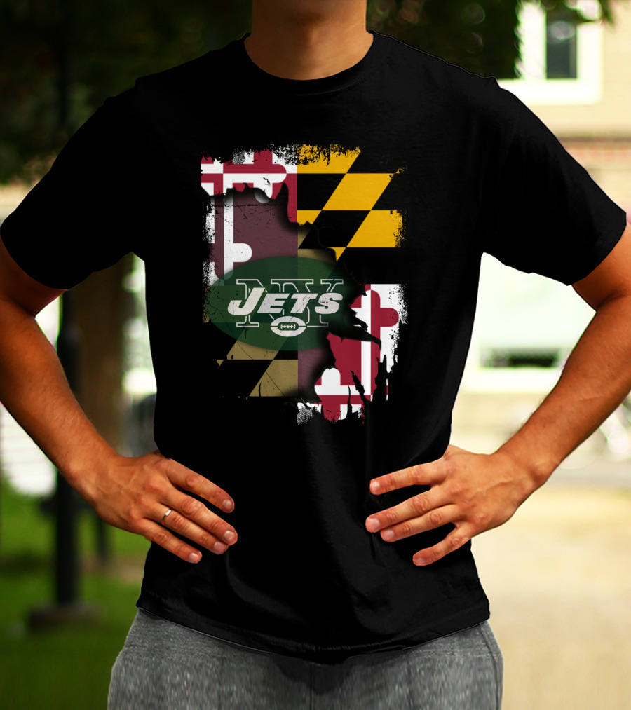 Maryland Flag With New York Jets Logo Together T-Shirt