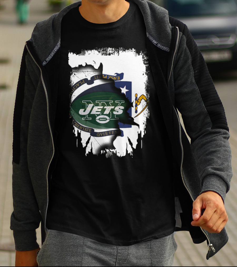 Massachusetts Emblem Combined With Jets T-Shirt