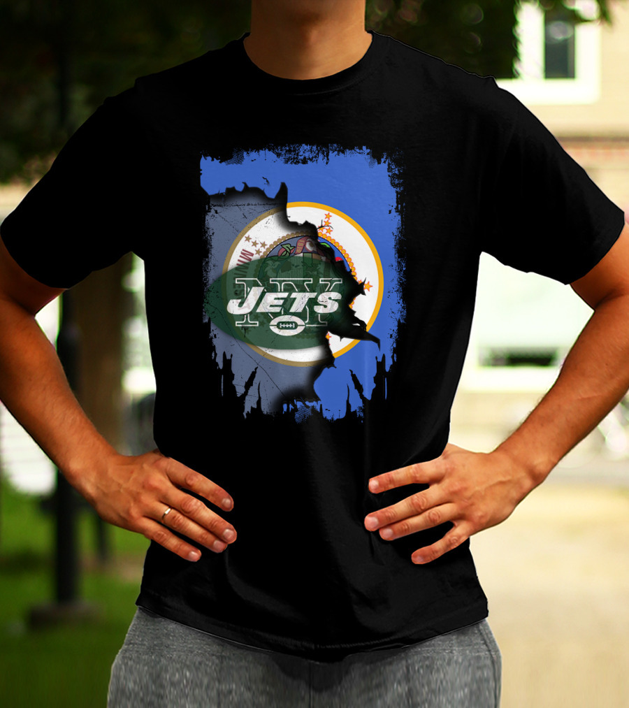 Minnesota State Emblem With NY Jets Football Collaboration T-Shirt
