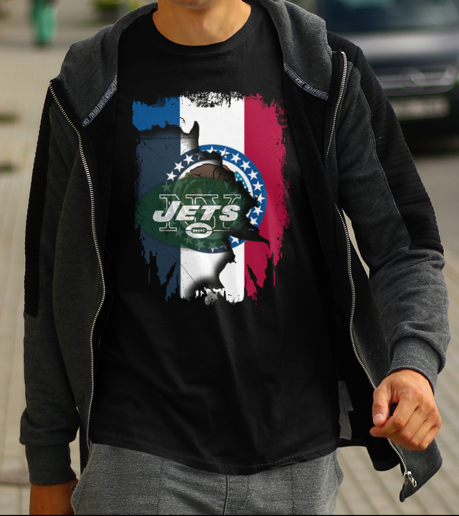 Missouri Flag With New York Jets Logo And United We Stand T-Shirt