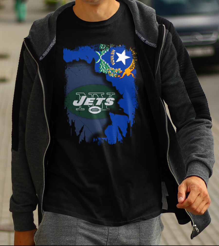Nevada State Outline With Jets Logo And Flag Elements T-Shirt