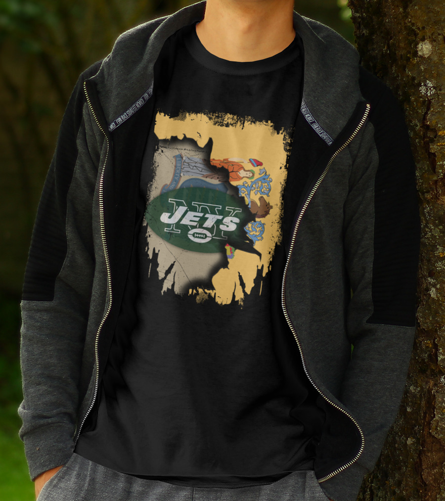 New Jersey State Flag And New York Jets Collaboration T-Shirt