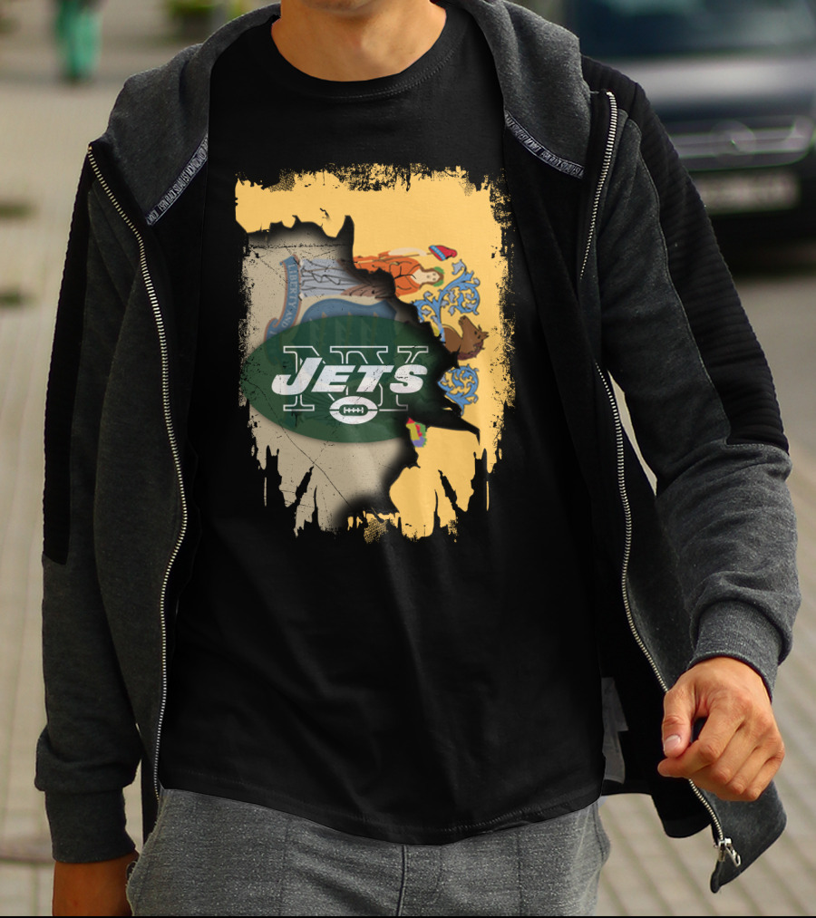 New Jersey State Flag And New York Jets Collaboration T-Shirt