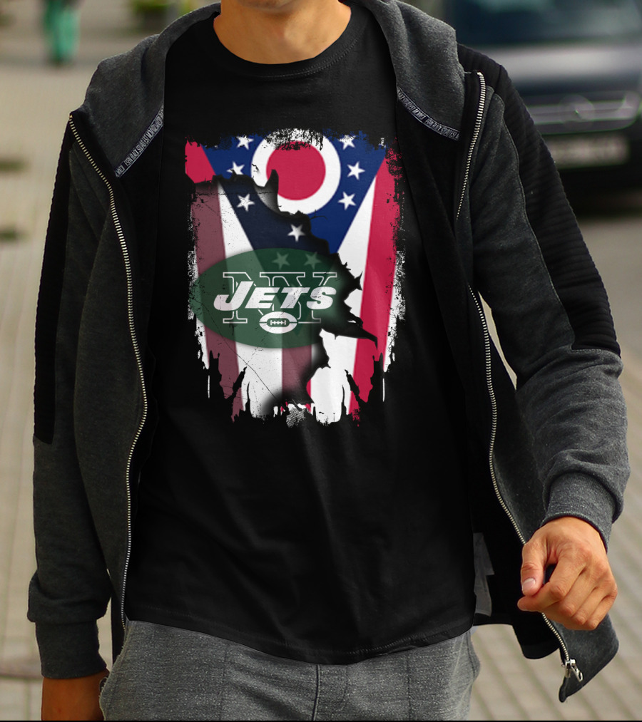 Ohio Flag With New York Jets Logo And Together Ohio T-Shirt