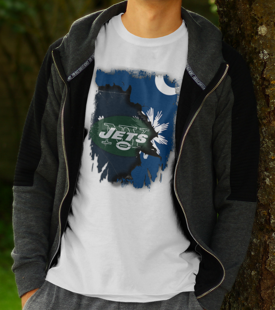 Jets With South Carolina State Flag And Crescent Moon Background T-Shirt