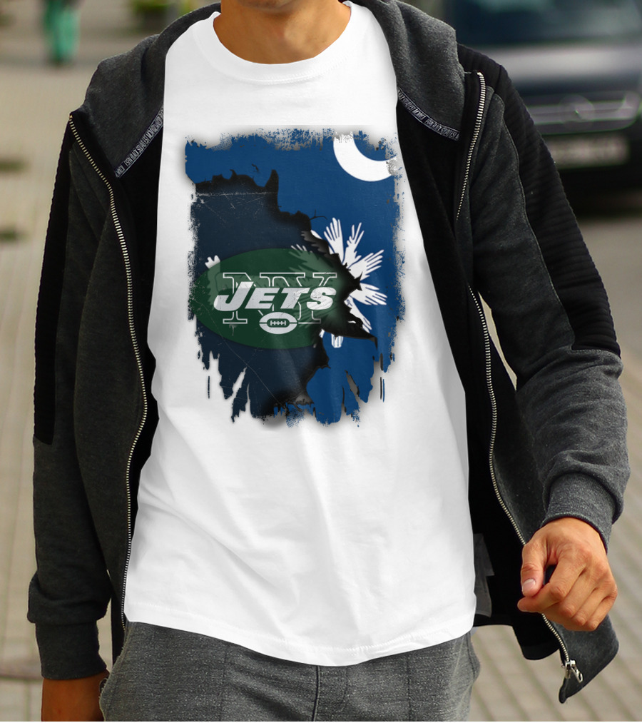 Jets With South Carolina State Flag And Crescent Moon Background T-Shirt