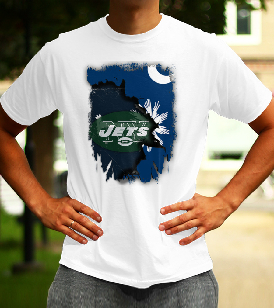 Jets With South Carolina State Flag And Crescent Moon Background T-Shirt
