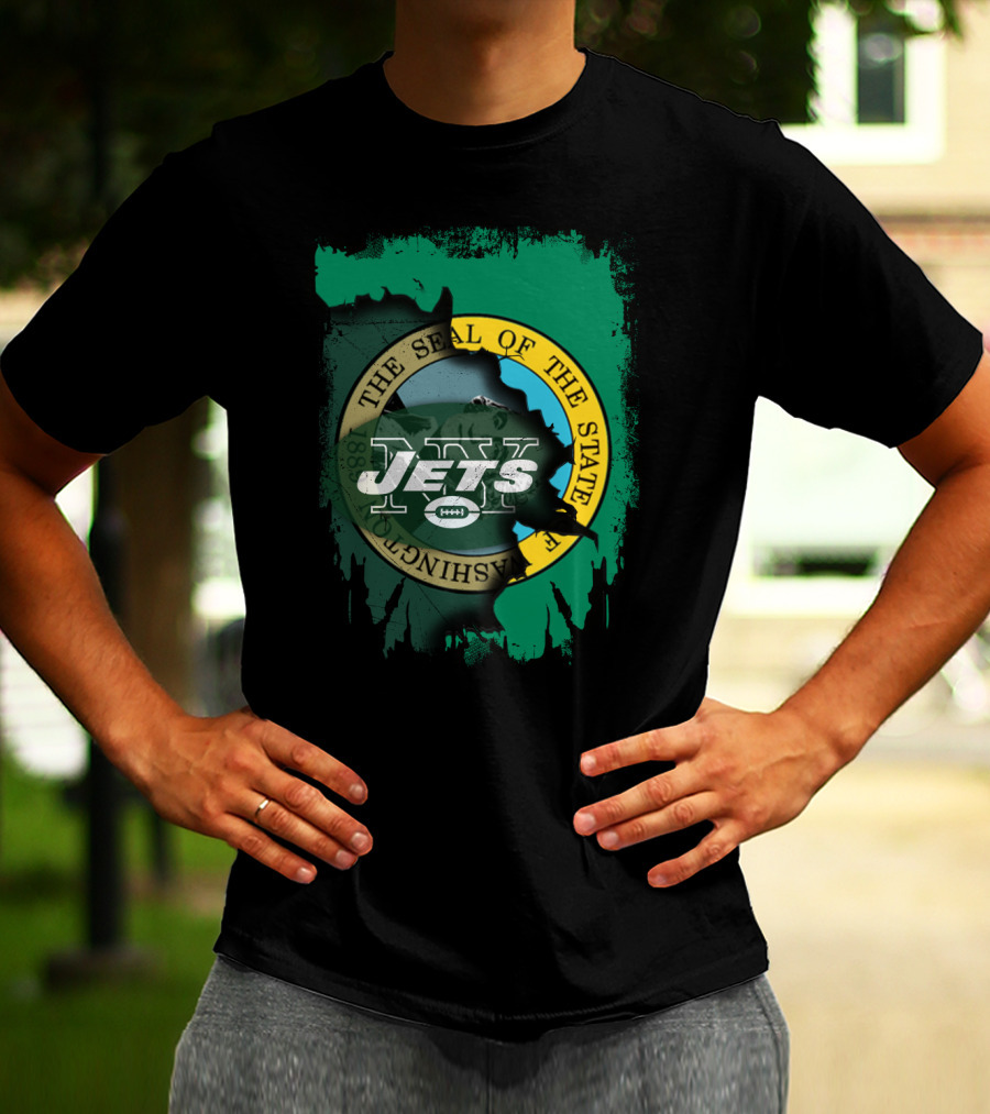 The Seal Of Washington With Jets Logo Overlay T-Shirt