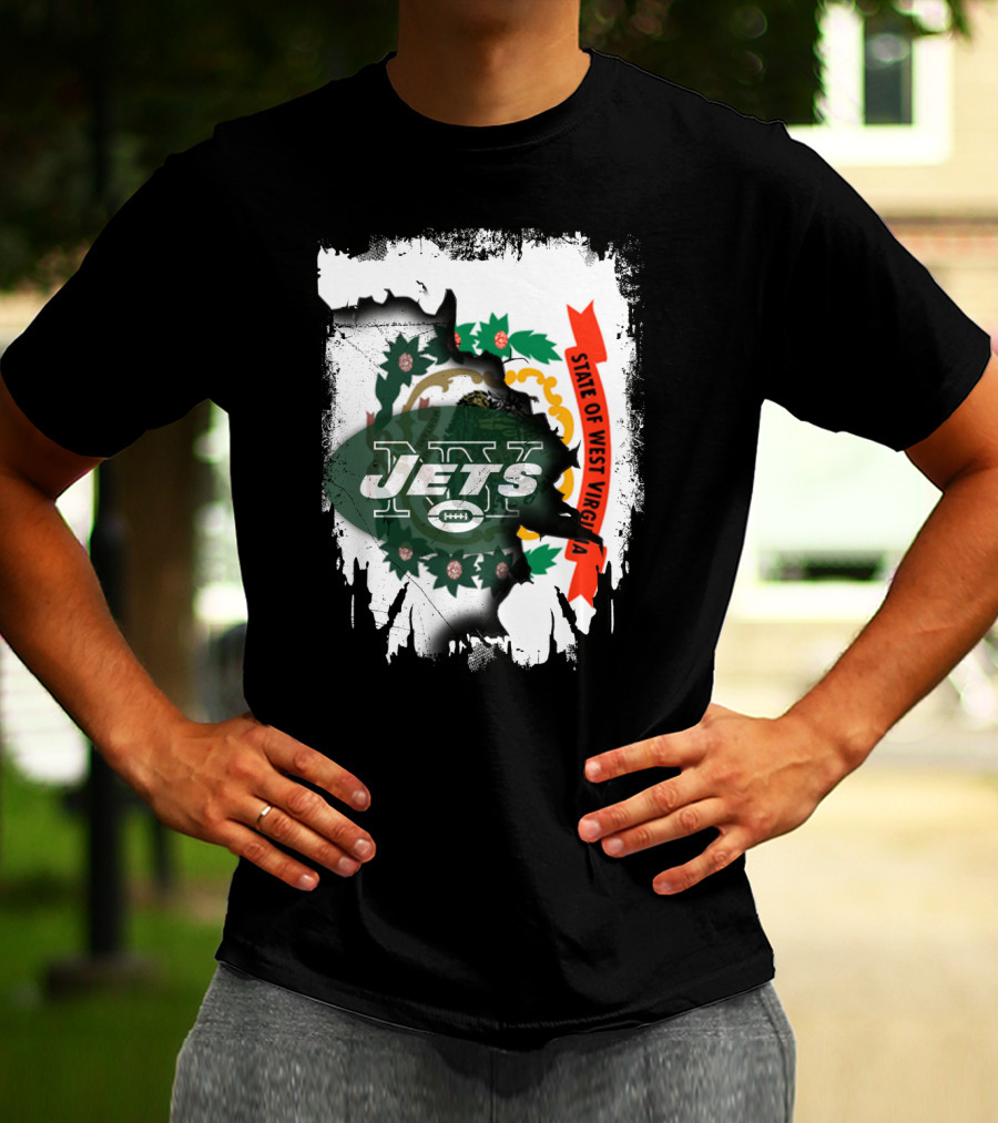 West Virginia State Flag Overlay With Jets Football T-Shirt