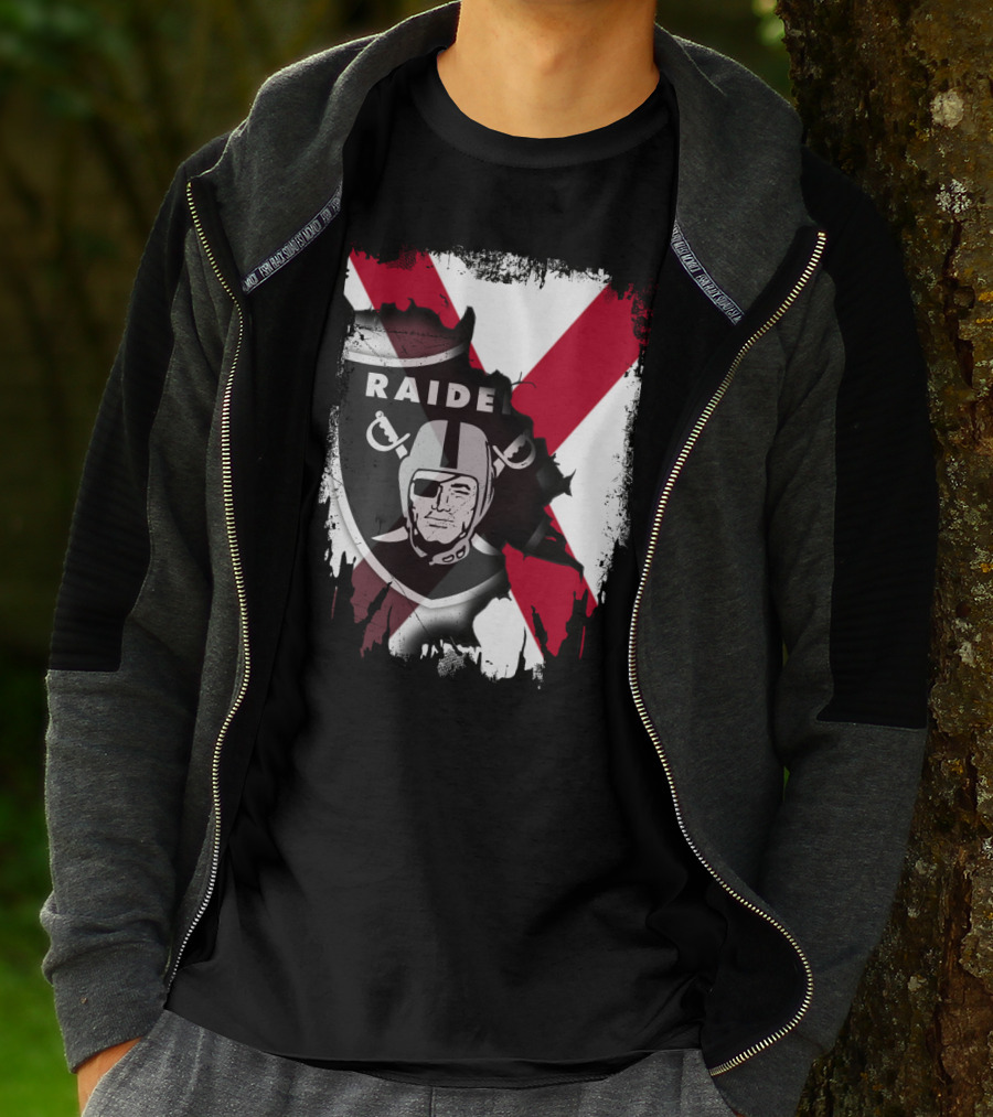 Raiders Logo With Alabama Flag Background T-Shirt