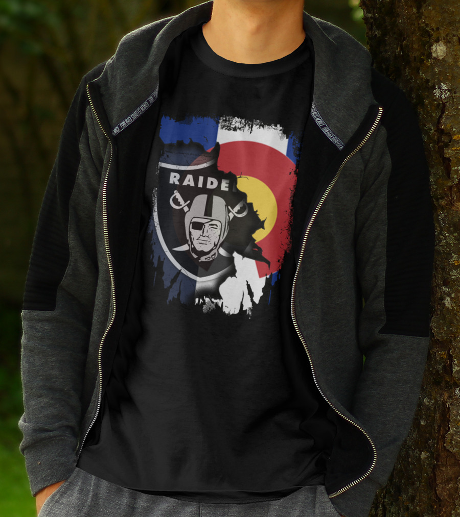 Colorado Flag Overlay With Raiders Logo Fusion T-Shirt