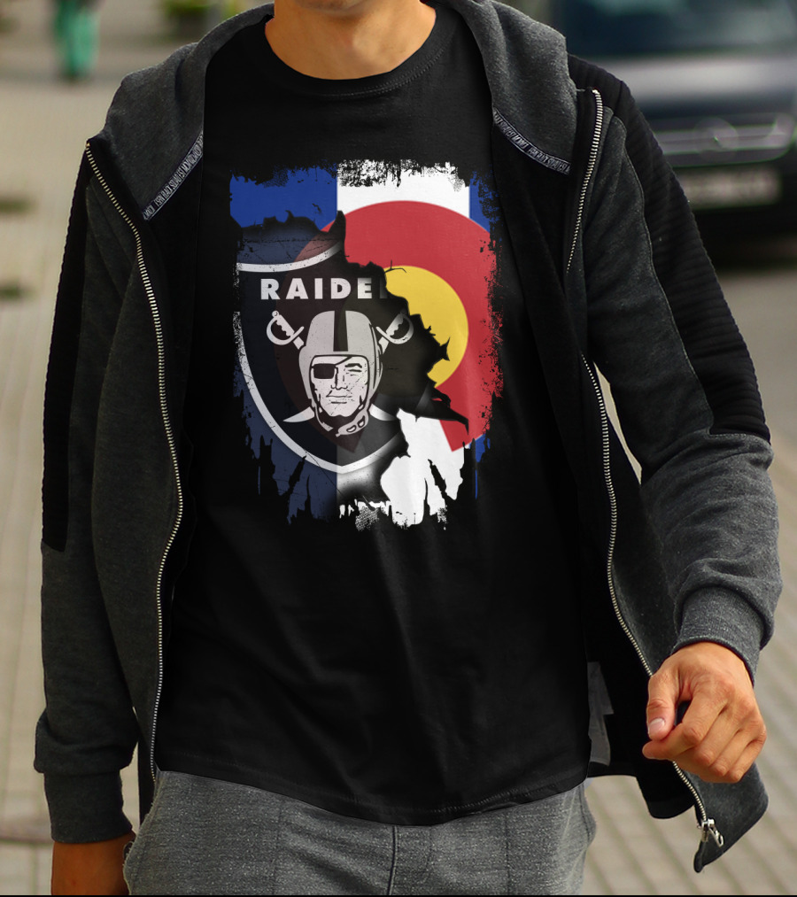 Colorado Flag Overlay With Raiders Logo Fusion T-Shirt