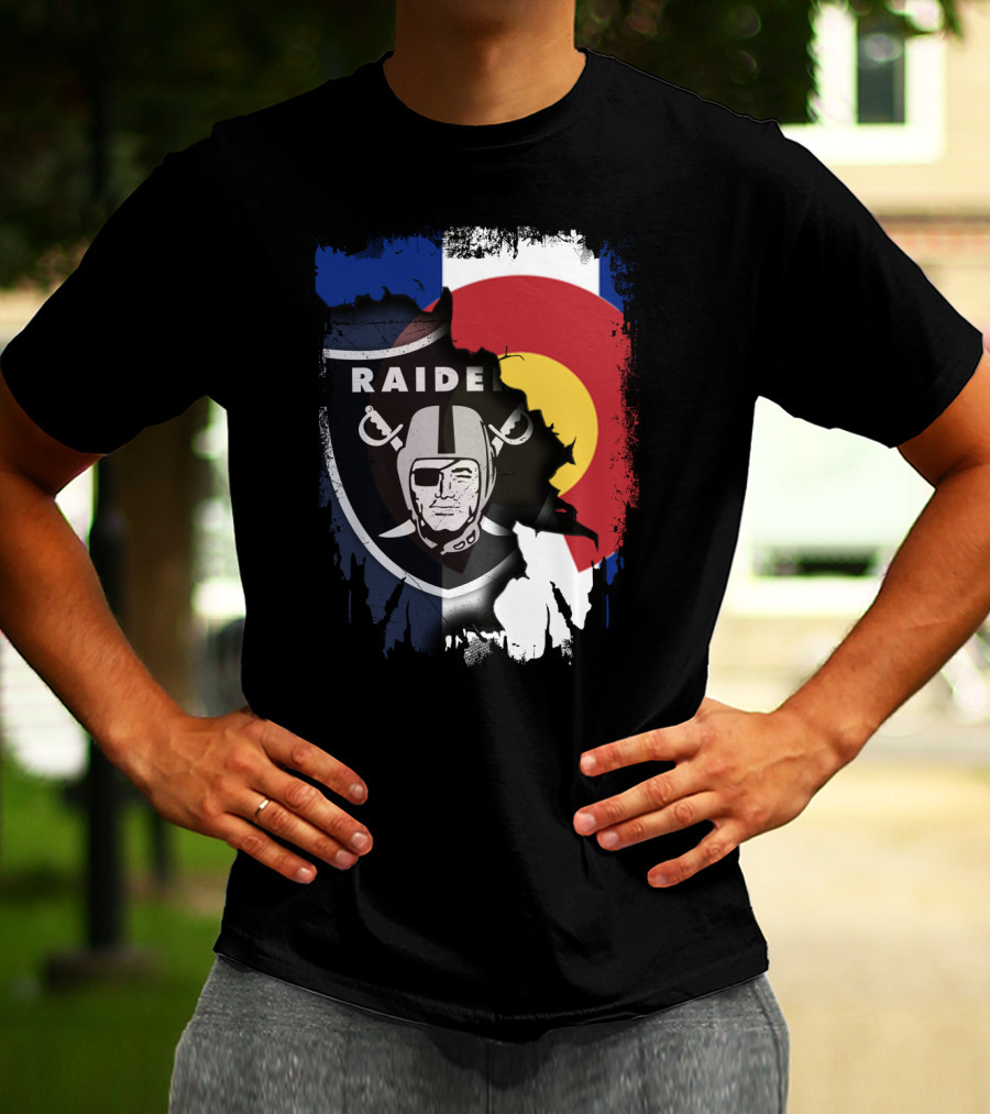Colorado Flag Overlay With Raiders Logo Fusion T-Shirt