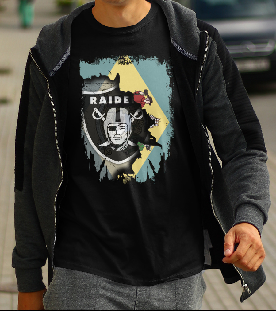 Raiders Logo Torn Delaware State Flag Background T-Shirt