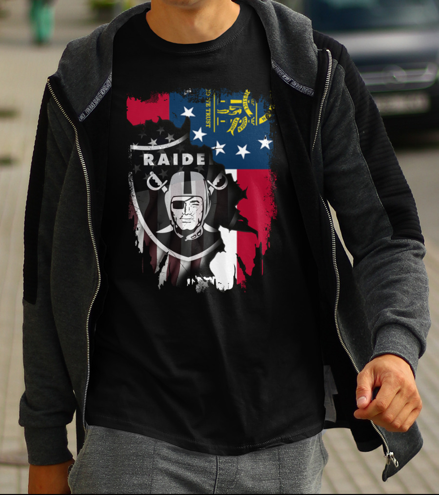 Georgia State Flag With Raiders Logo Together T-Shirt