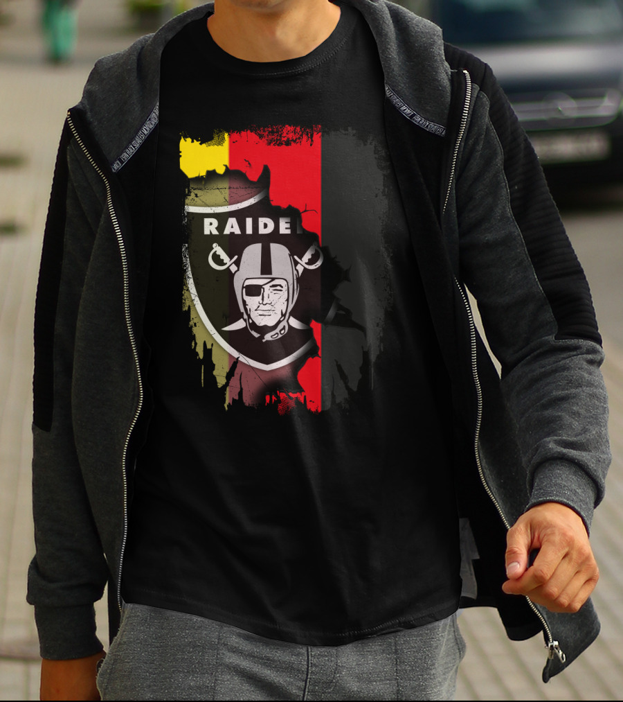 Raiders Logo Blended With Germany Flag Colors T-Shirt