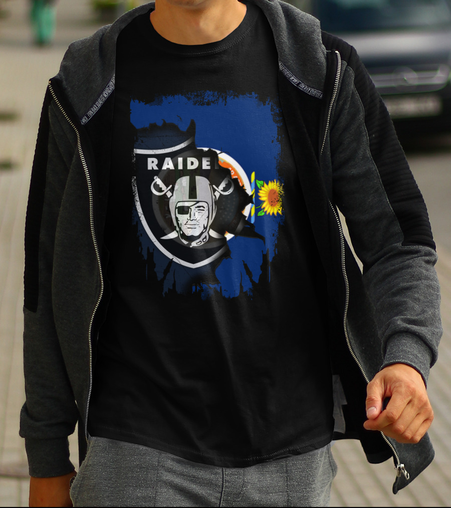 Kansas Sunflower With Raiders Shield Together T-Shirt