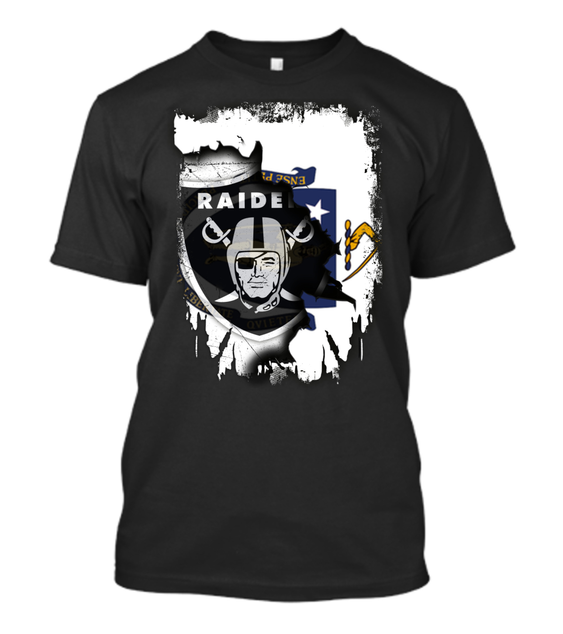 Massachusetts State Flag And Raiders Logo Fusion T-Shirt
