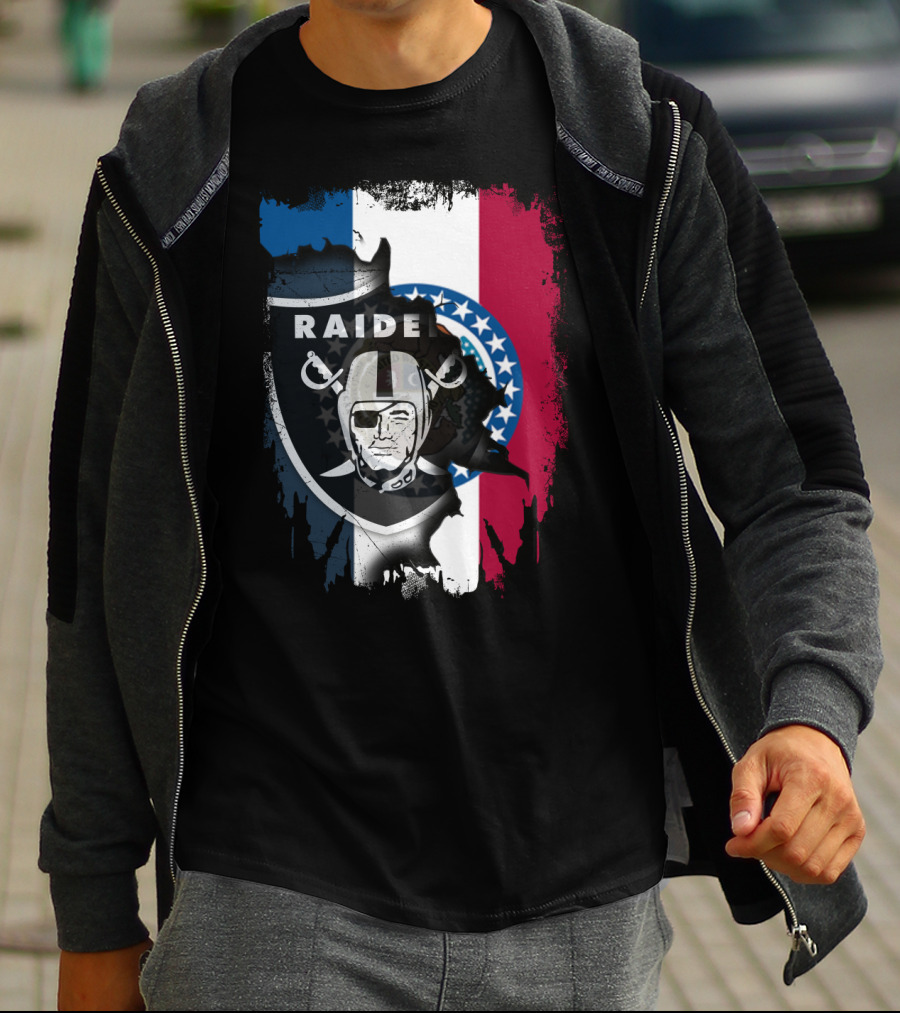 Missouri Flag With Raiders Shield Overlaid T-Shirt