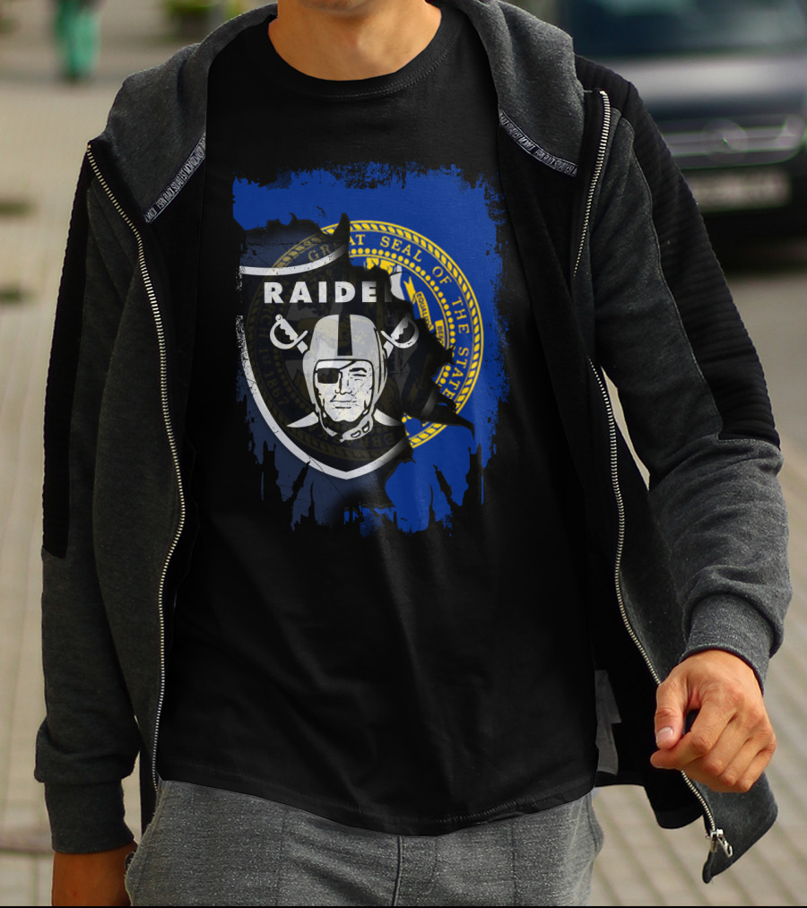 Nebraska State Seal Behind Raiders Logo Together T-Shirt