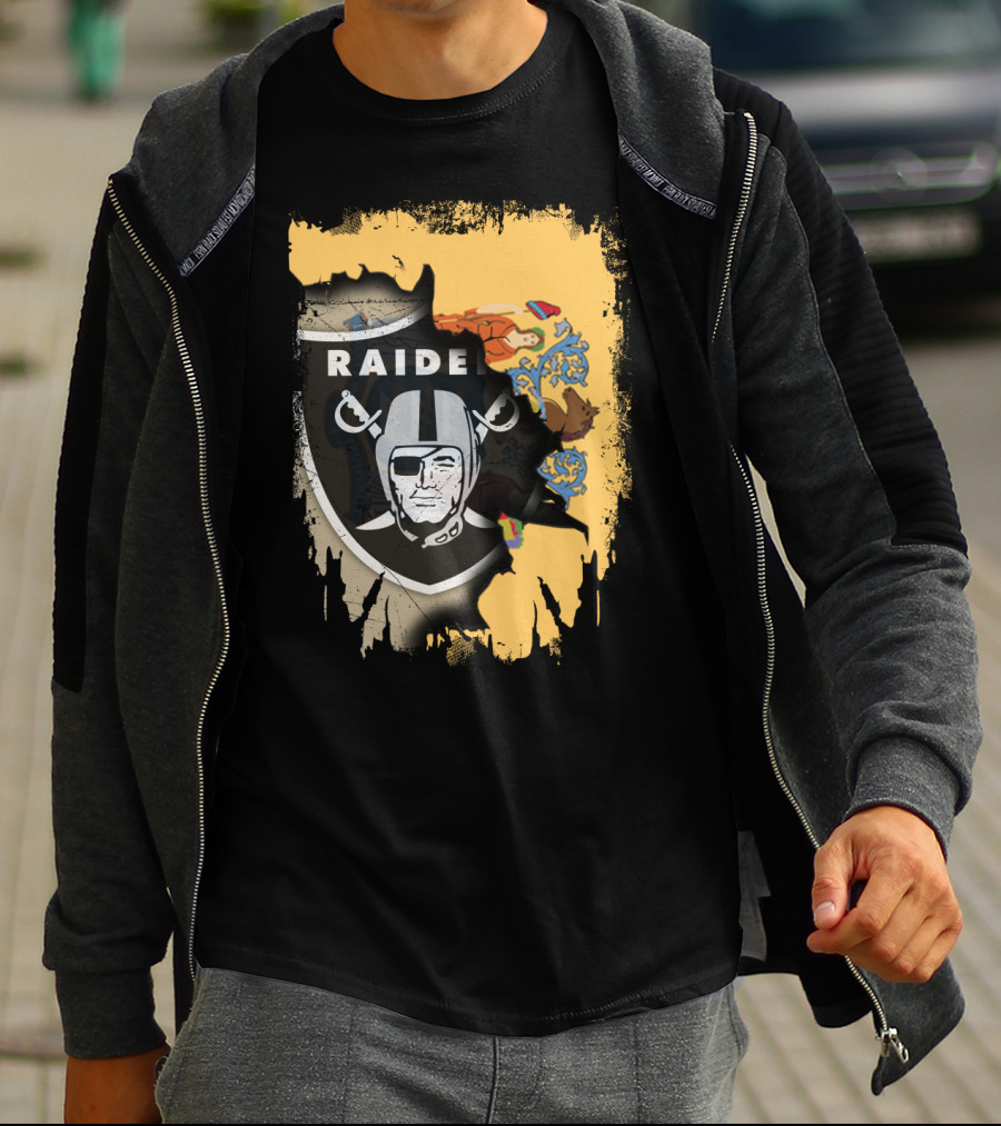 New Jersey Raiders Shield Over State Flag Elements T-Shirt