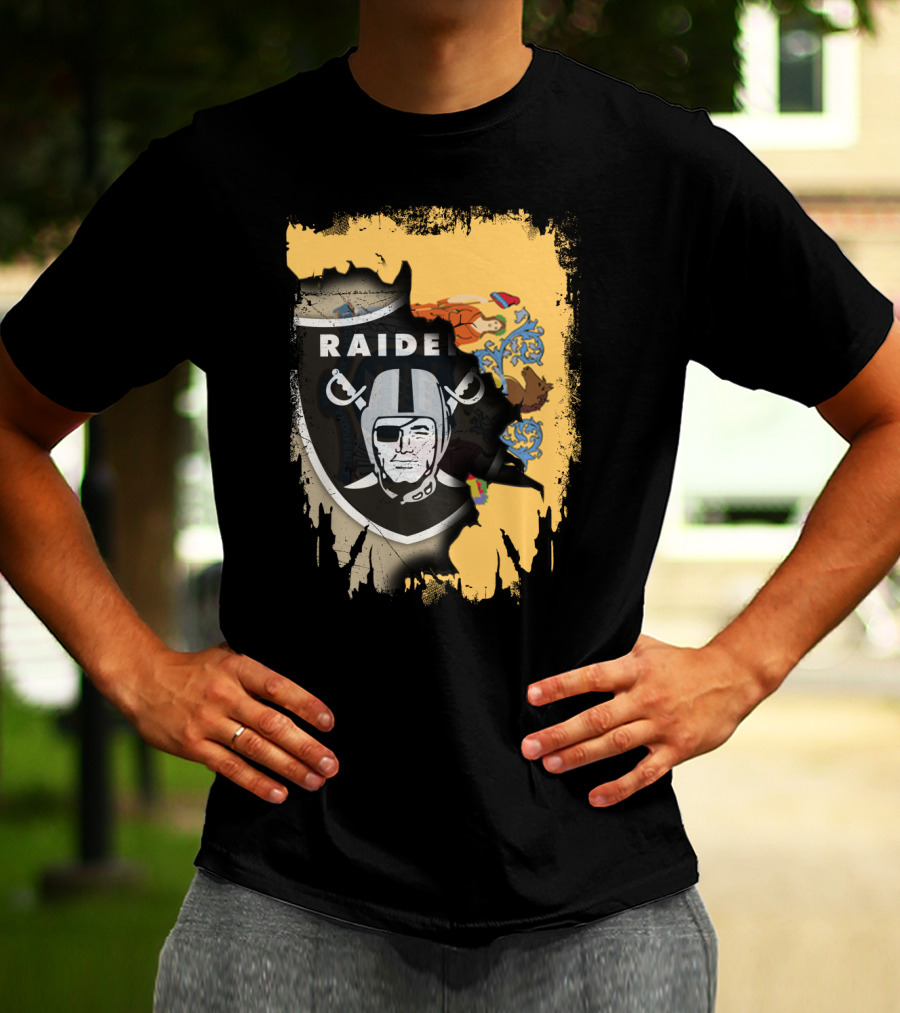 New Jersey Raiders Shield Over State Flag Elements T-Shirt