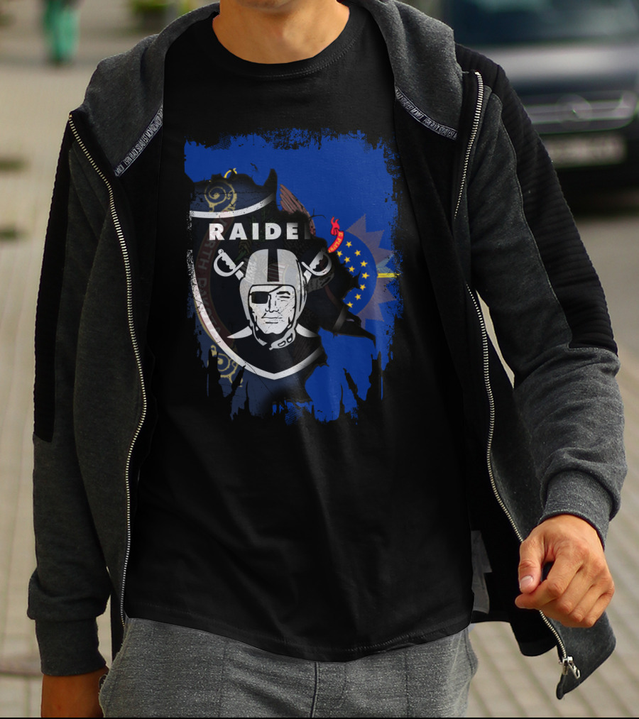 Raider Shield Blended With North Dakota Emblem T-Shirt
