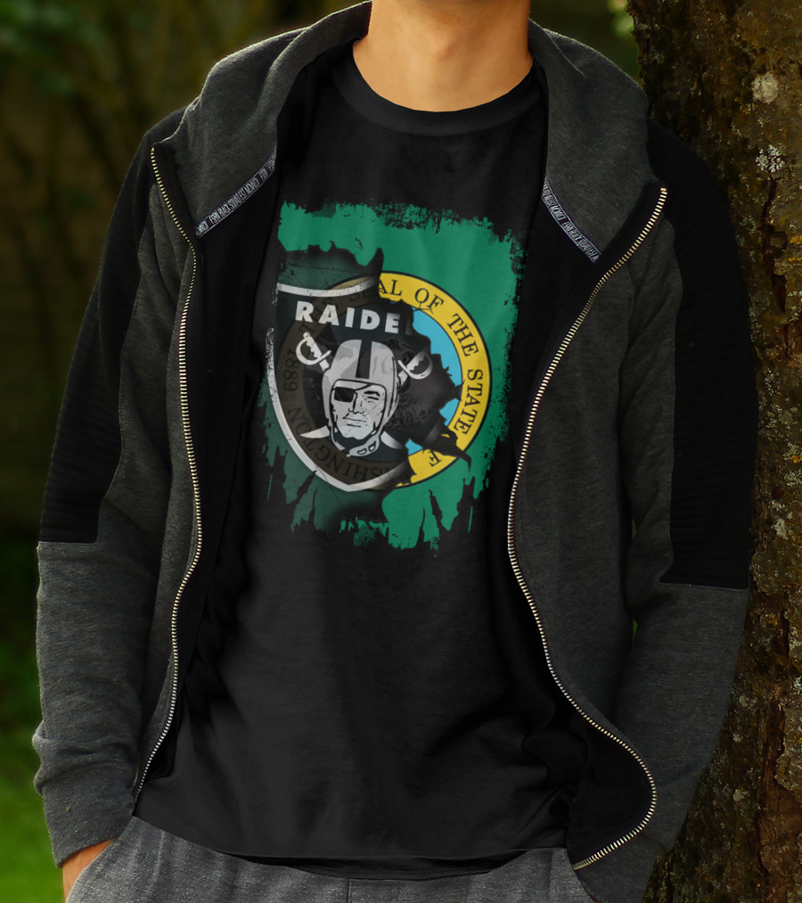 Washington State Seal And Raiders Logo Fusion T-Shirt