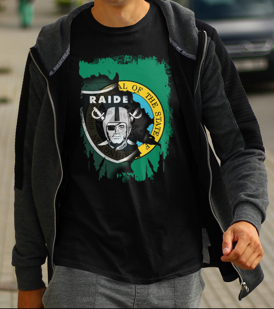 Washington State Seal And Raiders Logo Fusion T-Shirt