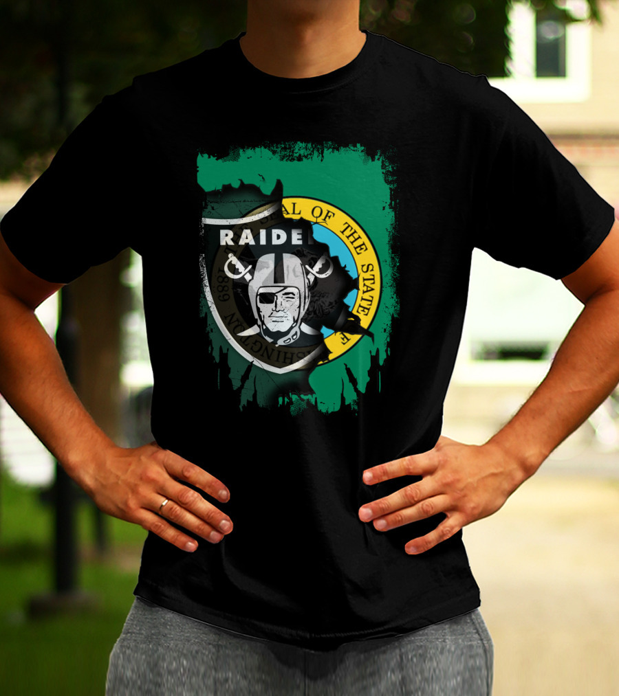 Washington State Seal And Raiders Logo Fusion T-Shirt