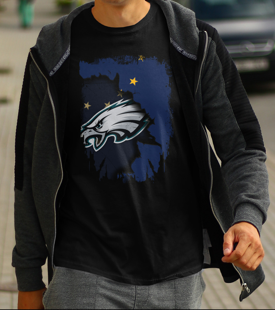 Alaska State Outline With Philadelphia Eagles Logo And Stars T-Shirt