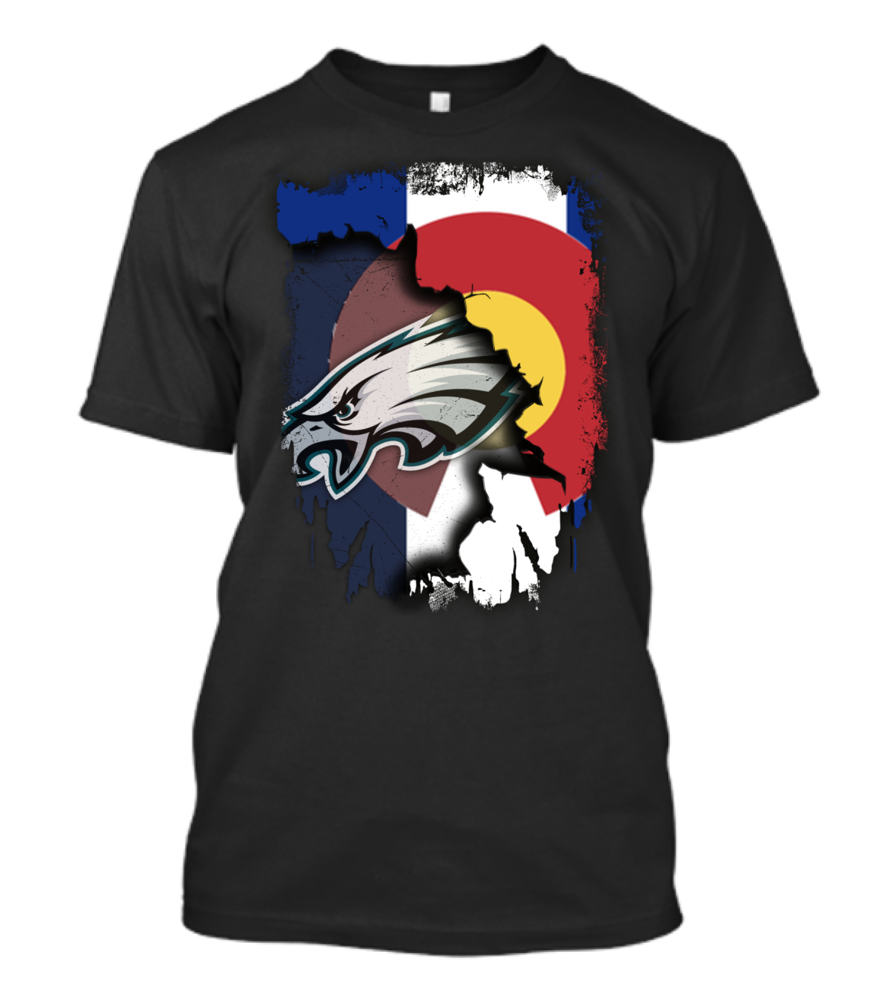 Colorado Flag With Philadelphia Eagles Head Emblem T-Shirt
