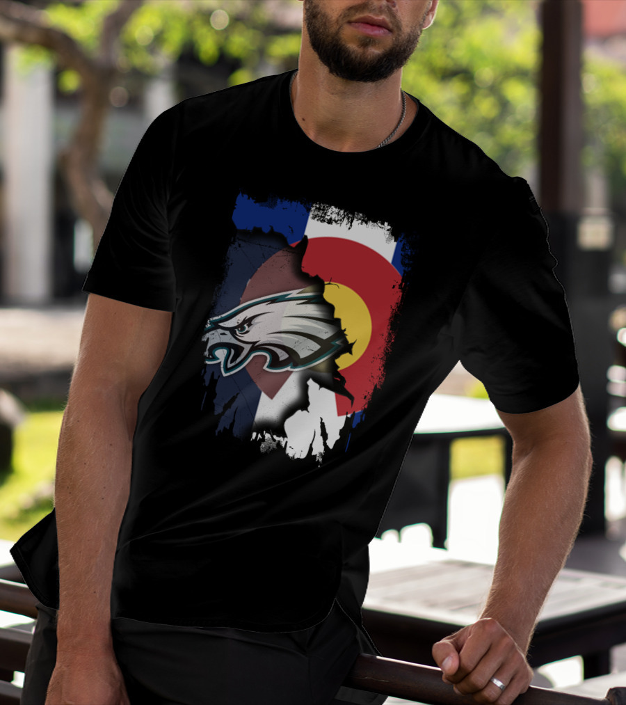Colorado Flag With Philadelphia Eagles Head Emblem T-Shirt