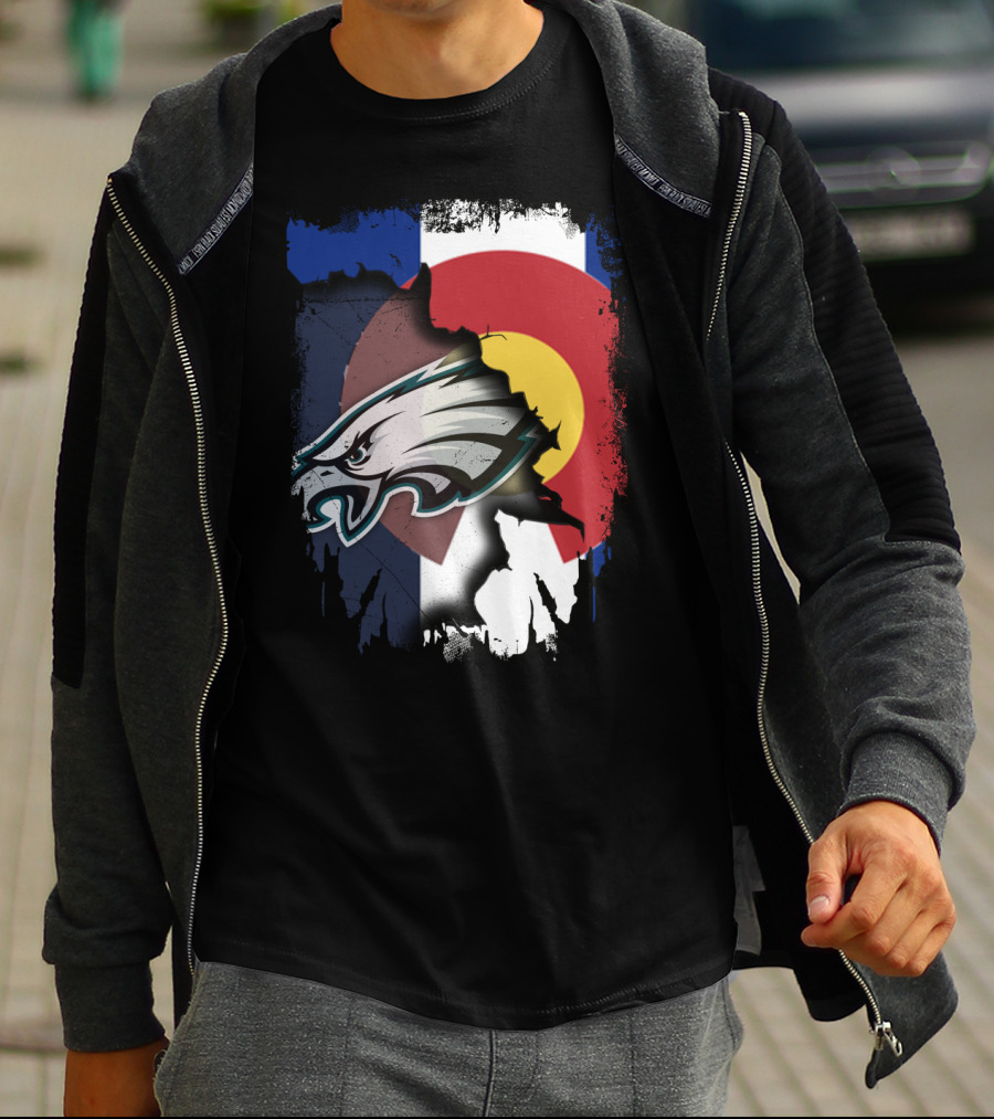 Colorado Flag With Philadelphia Eagles Head Emblem T-Shirt