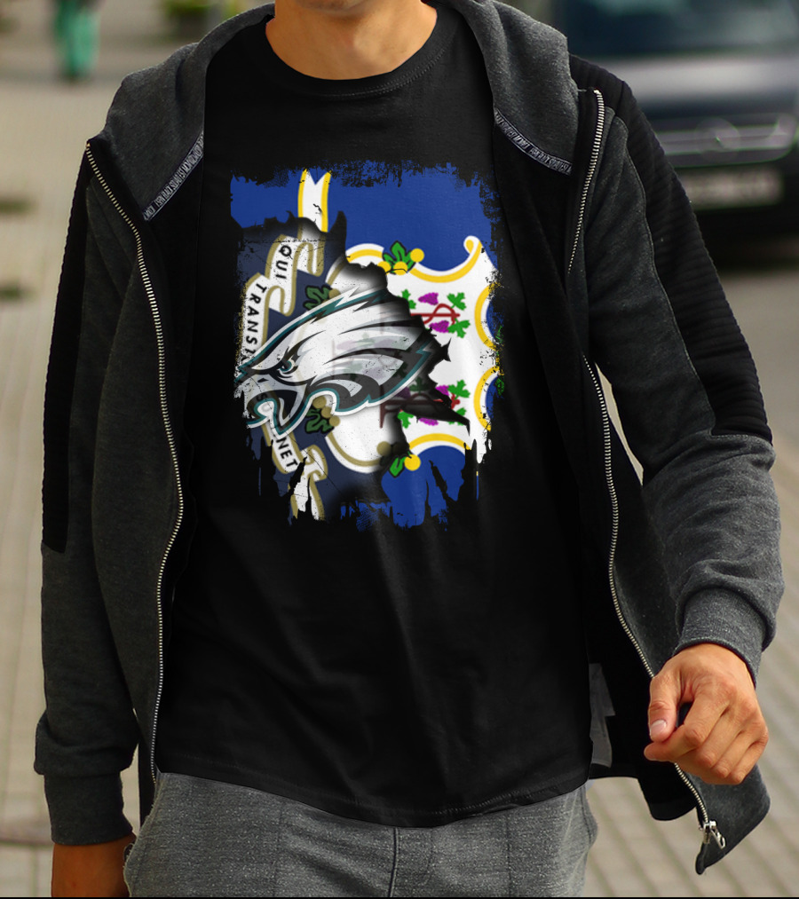 Connecticut With Eagles Qui Transtulit Sustinet Flag T-Shirt