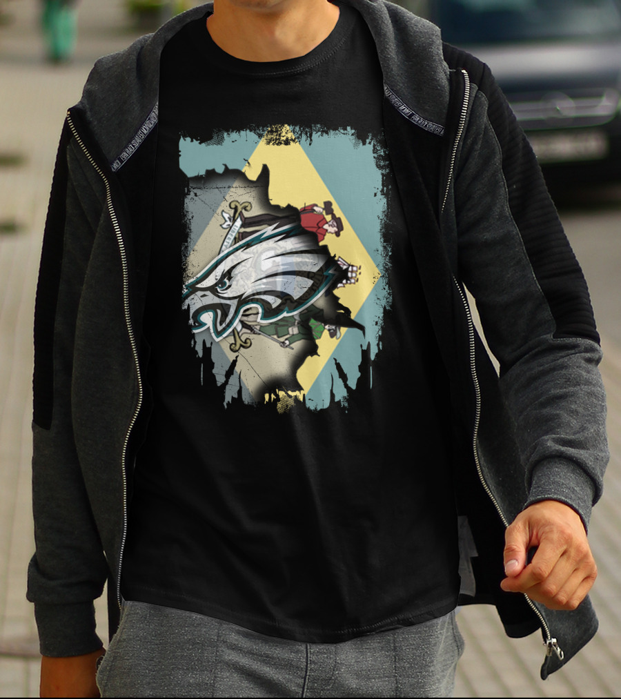 Delaware Flag With Philadelphia Eagles Logo Fusion T-Shirt