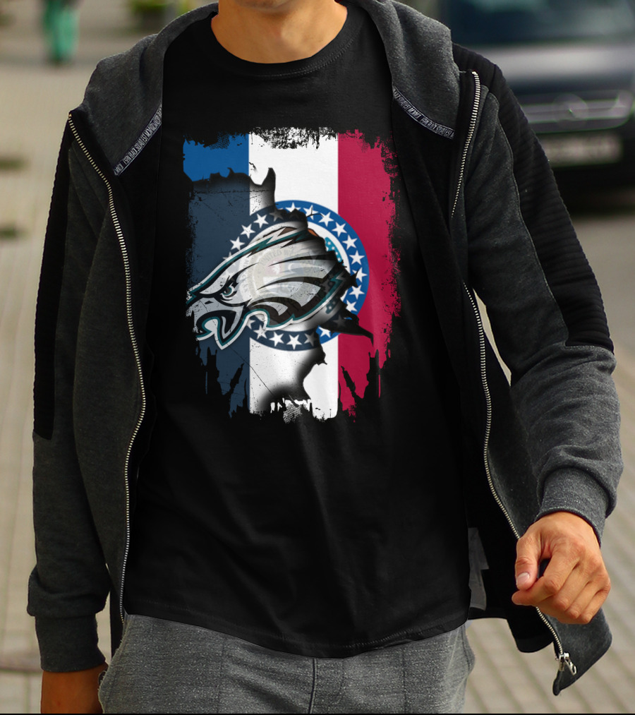 Missouri State Flag Background With Eagles NFL Team T-Shirt