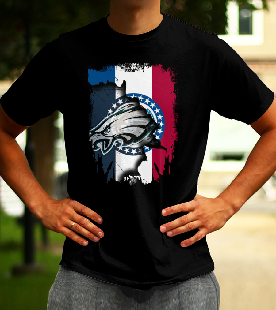 Missouri State Flag Background With Eagles NFL Team T-Shirt
